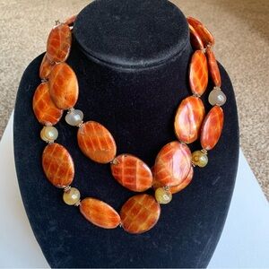 Paige Wallace 2 Strand Statement Necklace Chunky Agate Gemstone Tortoiseshell